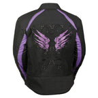 Milwaukee Performance MPL1954 Women's 'Studded Wings' Black and Purple Textile Moto Jacket - Milwaukee Performance Womens Textile Jackets