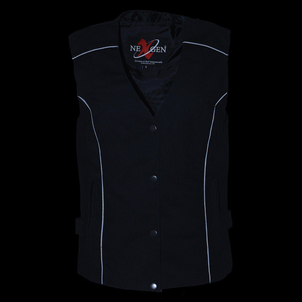 Milwaukee Leather SH1955 Ladies Black and Pink Textile Vest with Wing Embroidery