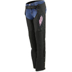 Milwaukee Leather SH1956 Women's 'Winged' Black and Pink Textile Chaps