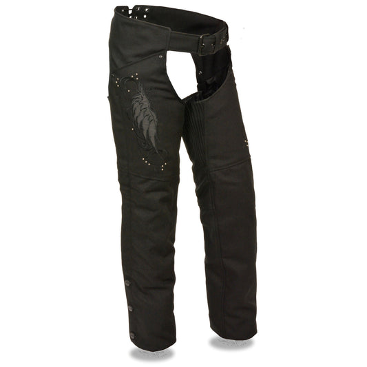 Milwaukee Performance SH1956 Women's 'Winged' Solid Black Textile Chaps - Milwaukee Performance Womens Textile Chaps