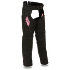 Milwaukee Performance SH1956 Women's 'Winged' Black and Pink Textile Chaps - Milwaukee Performance Womens Textile Chaps