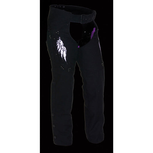 Milwaukee Performance SH1956 Women's 'Winged' Black and Purple Textile Chaps - Milwaukee Performance Womens Textile Chaps