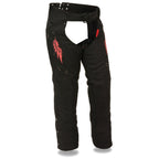 Milwaukee Performance SH1956 Women's 'Winged' Black and Red Textile Chaps - Milwaukee Performance Womens Textile Chaps
