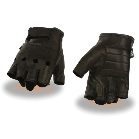 Milwaukee Leather SH195 Men's 'Open Knuckles' Black Leather Fingerless Gloves with Gel Palm - Milwaukee Leather Mens Leather Gloves