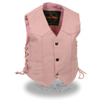 Milwaukee Leather SH2011LPNK Girls Pink Classic Three Snap Leather Vest - Milwaukee Leather Girls Leather Vets