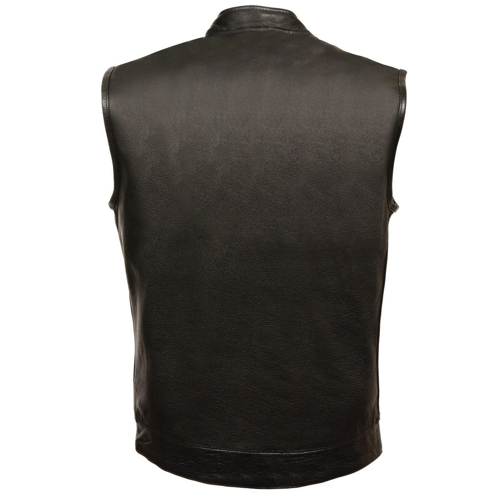 Milwaukee Leather SH2036 Men's Black 'Club' Open Neck Leather Vest with Dual Gun Pockets - Milwaukee Leather Mens Leather Vests