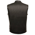 Milwaukee Leather SH2036 Men's Black 'Club' Open Neck Leather Vest with Dual Gun Pockets - Milwaukee Leather Mens Leather Vests