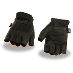 Milwaukee Leather SH206 Men's Black Welted Leather Fingerless Gloves with Gel Palm - Milwaukee Leather Mens Leather Gloves