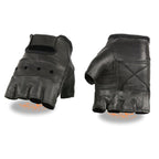 Milwaukee Leather SH216 Men's Black Leather Gel Padded Palm Fingerless Motorcycle Hand Gloves W/ Breathable ‘Open Knuckle’