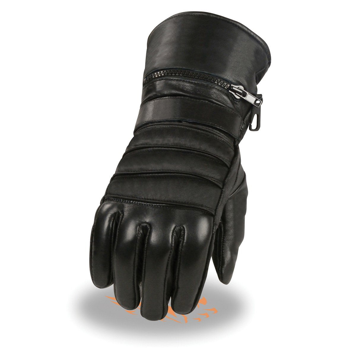 Milwaukee Leather SH232 Men's Black Leather Warm Lining Gauntlet Motorcycle Hand Gloves W/ Rain Mitten and Adjustable Strap