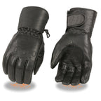 Milwaukee Leather Men's Black Gauntlet Motorcycle Gloves-Black Soft Leather Waterproof Cinch Wrist Closure-SH293