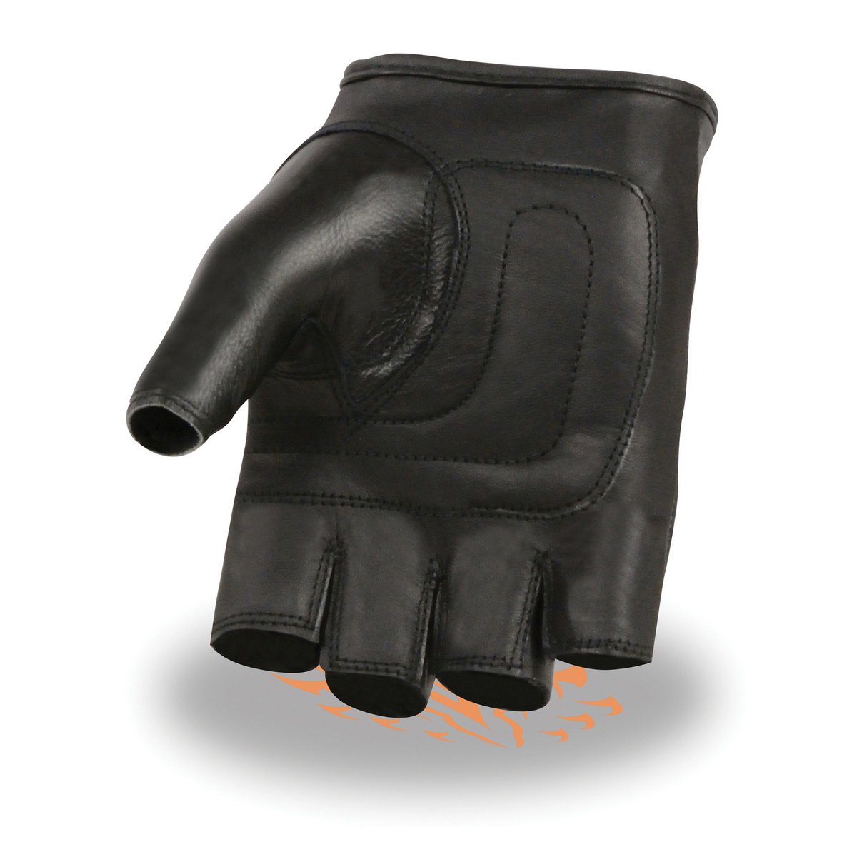 Milwaukee Leather SH353 Men's Black Leather Gel Padded Palm Fingerless Motorcycle Hand Gloves W/ ‘Embroidered Skull & Bones’