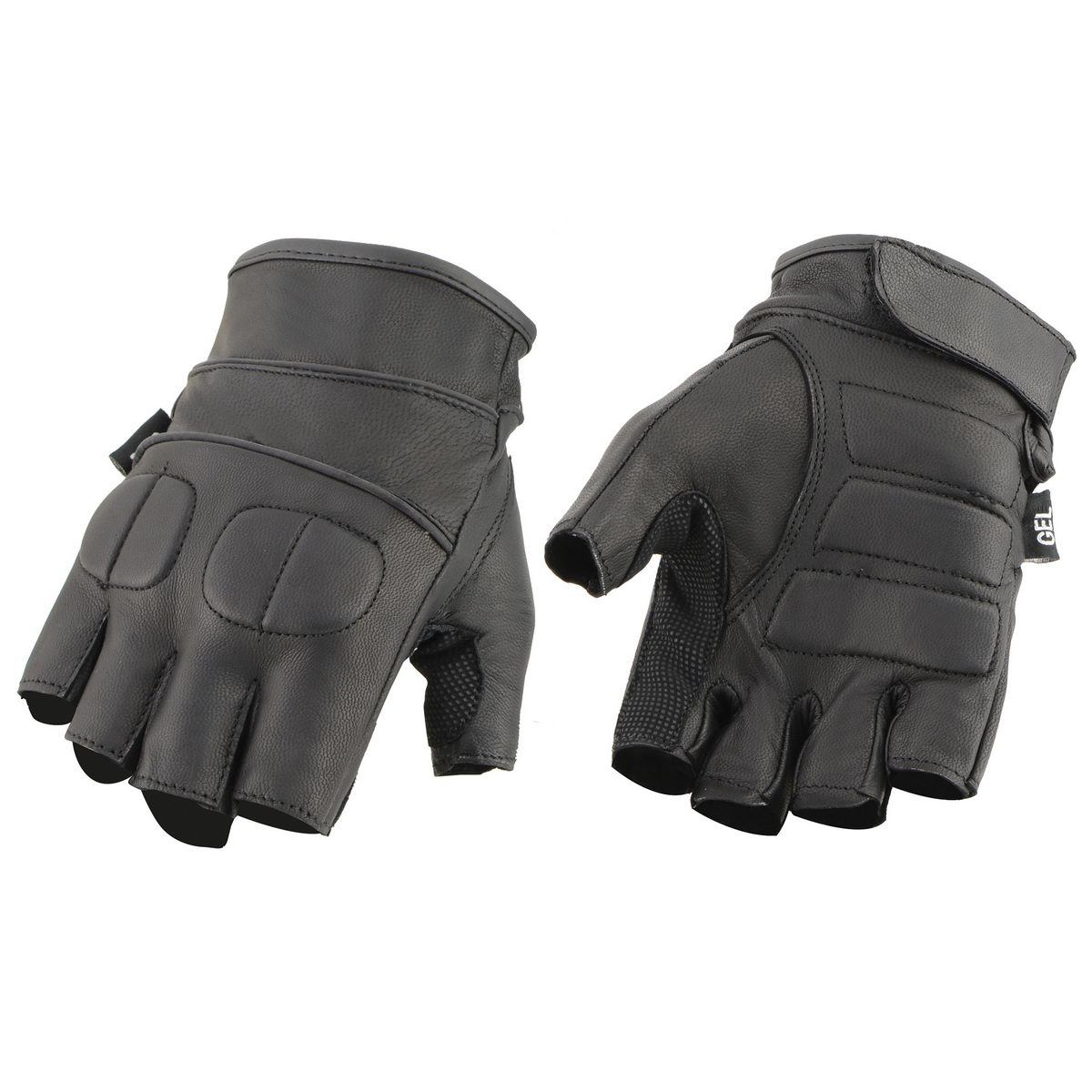 Milwaukee Leather SH462 Men's Black Leather Gel Palm Fingerless Motorcycle Hand Gloves W/ Soft and Stylish ‘Knuckle Pads’