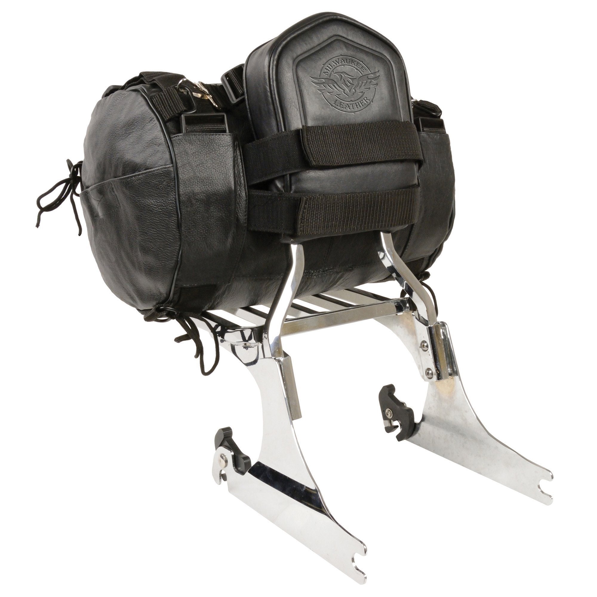 Milwaukee Leather SH535 Leather Roll Bag Mounts to Sissy Bar Easily (14X10X10)