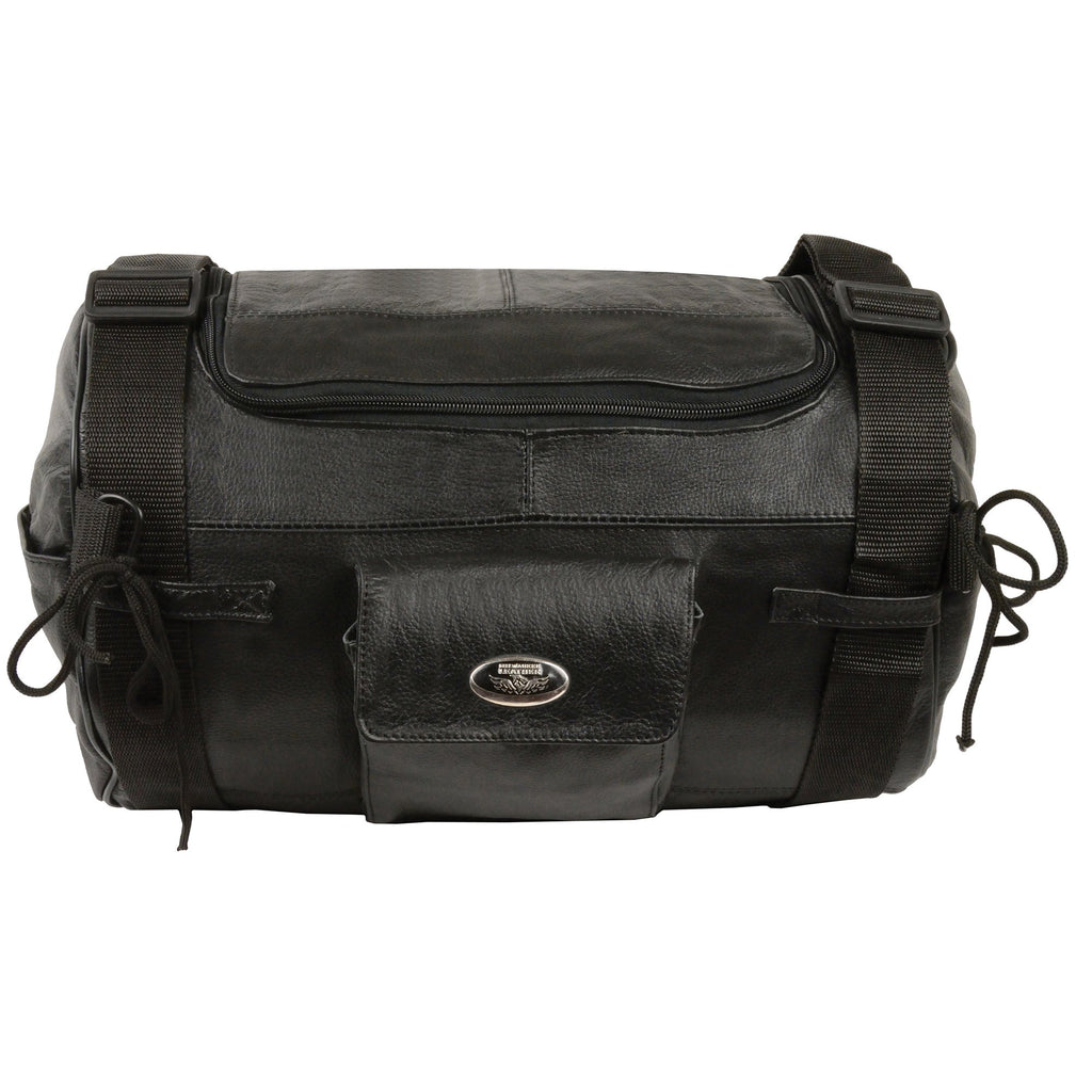 Milwaukee Leather SH535 Leather Roll Bag Mounts to Sissy Bar Easily (14X10X10)