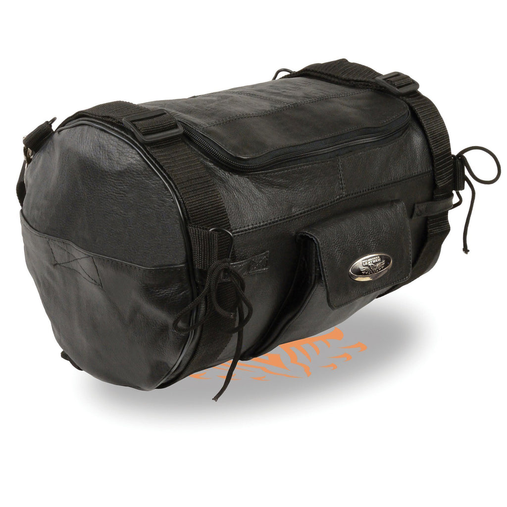 Milwaukee Leather SH535 Leather Roll Bag Mounts to Sissy Bar Easily (14X10X10)