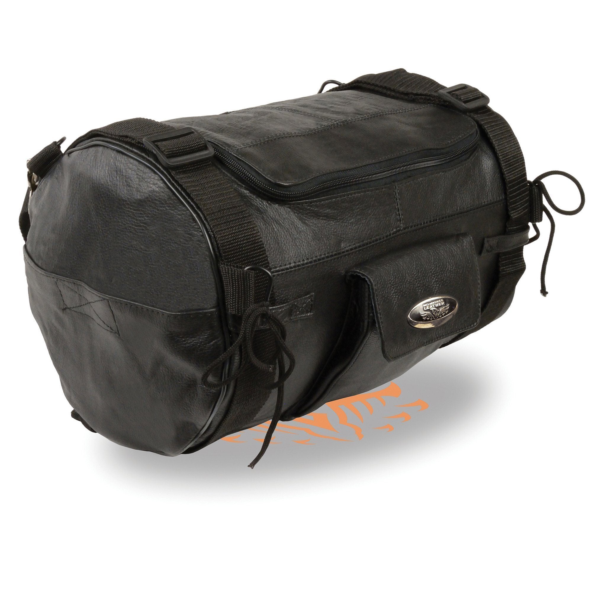 Milwaukee Leather SH535 Leather Roll Bag Mounts to Sissy Bar Easily (14X10X10)