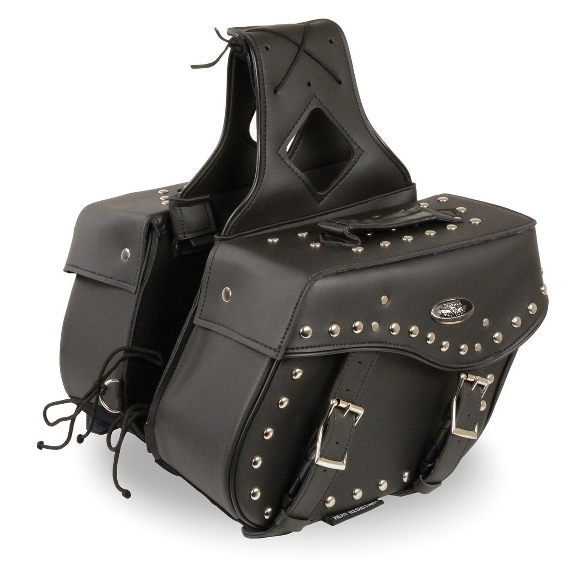 Milwaukee Leather SH55301ZB Black Medium Zip-Off PVC Studded Throw Over Saddlebags