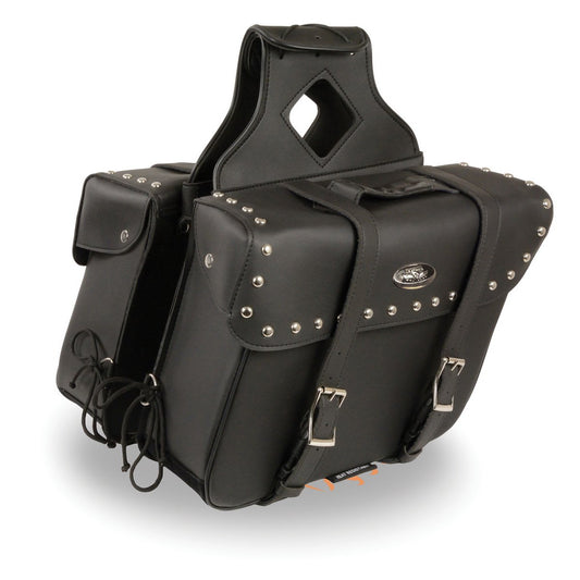 Milwaukee Leather SH579ZB Large Black Zip-Off PVC Slanted Throw Over Studded Saddlebags