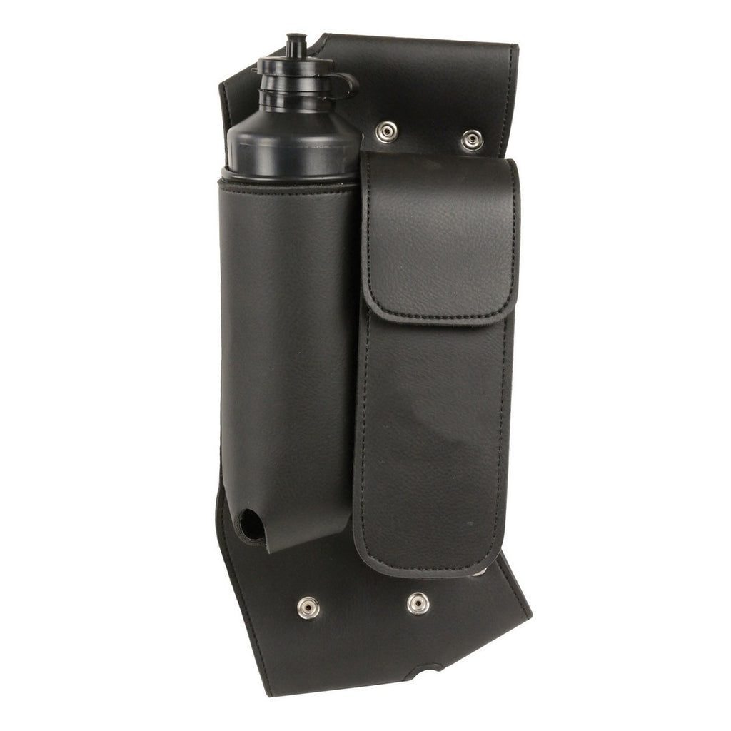 Milwaukee Leather SH591LF Black Left or Right Side Crash Bar Bag with Water Bottle HolderSH550 Leather Draw String Belt Pouch with Belt Clasp