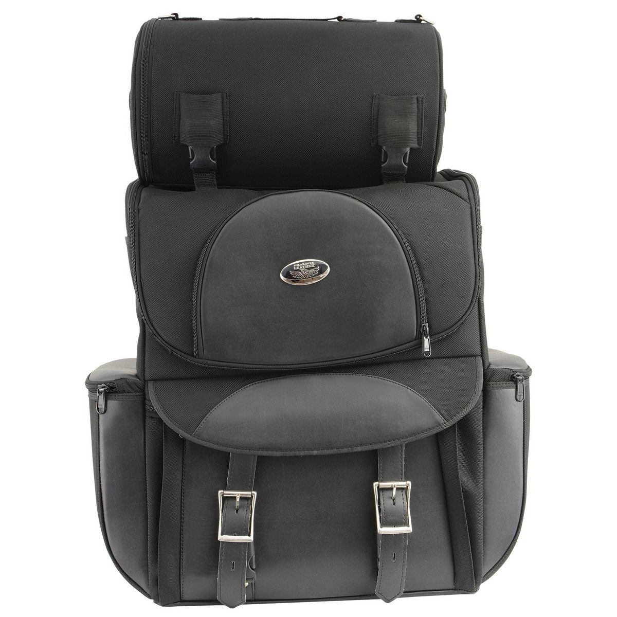 Milwaukee Leather SH605 Black Textile and PVC Large 2 Piece Touring Sissy Bar Bag