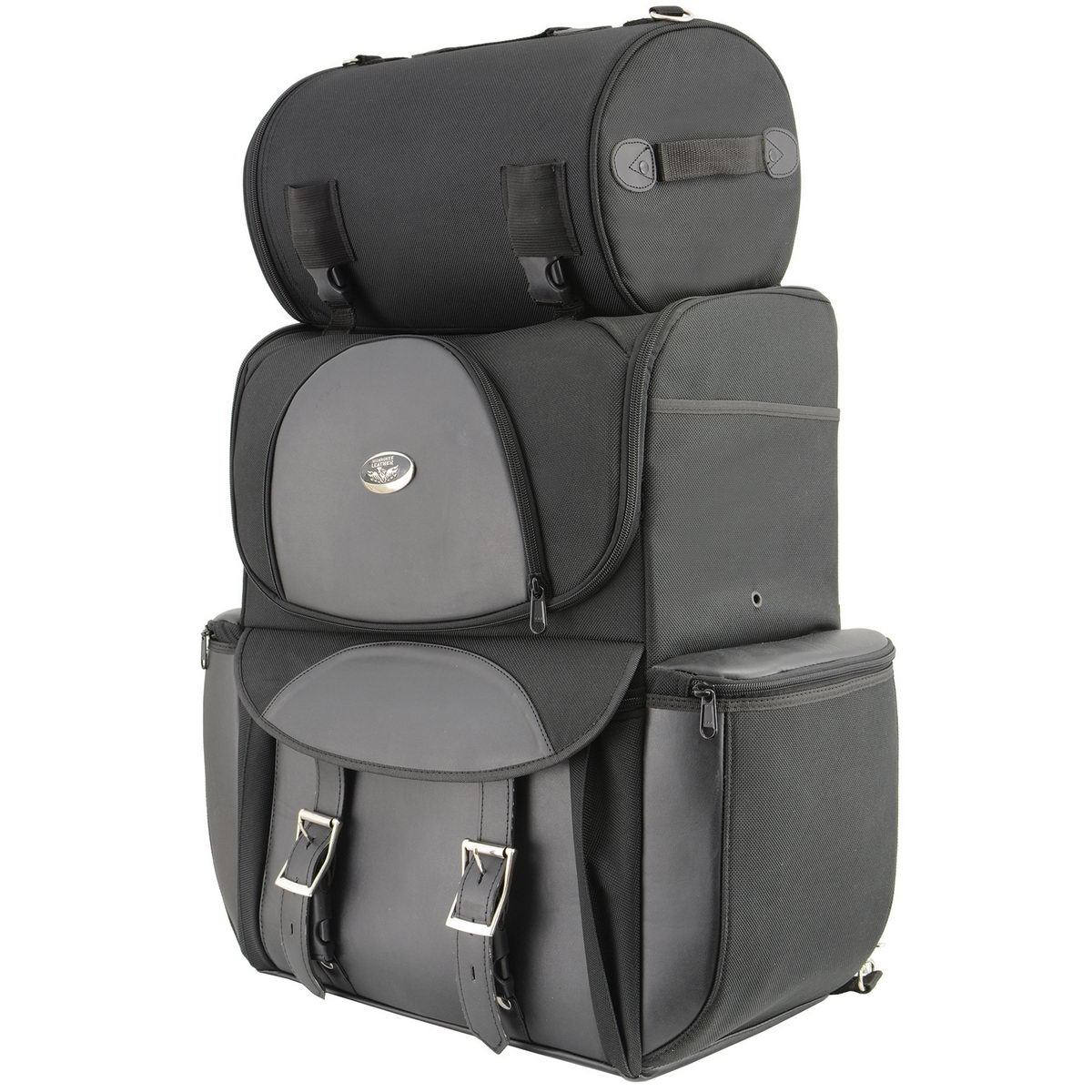 Milwaukee Leather SH605 Black Textile and PVC Large 2 Piece Touring Sissy Bar Bag