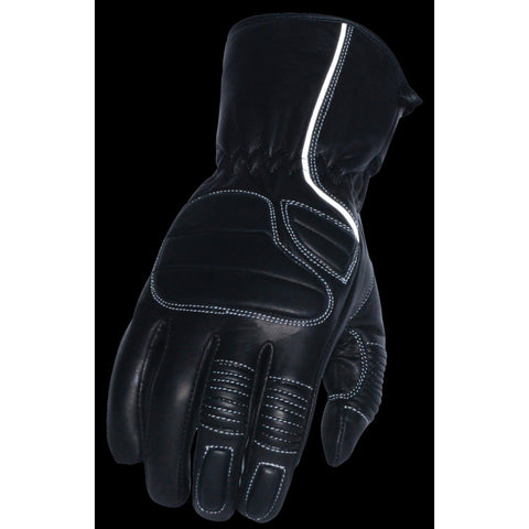 Milwaukee Leather SH607 Men's Black Leather Gauntlet Padded Back Racing Motorcycle Hand Gloves W/ Reflective Piping.