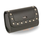 Milwaukee Leather SH63202 Black Motorcycle PVC Small Studded Windshield Bag with Self FastenerClosure