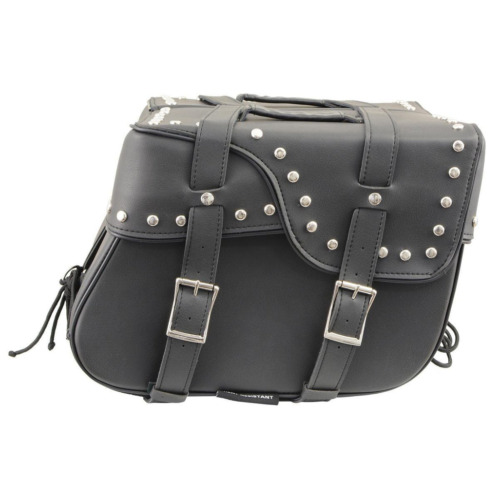 Milwaukee Leather SH645ZB Black Two Strap PVC Zip Off Throw Over Saddlebags with Chrome Studs