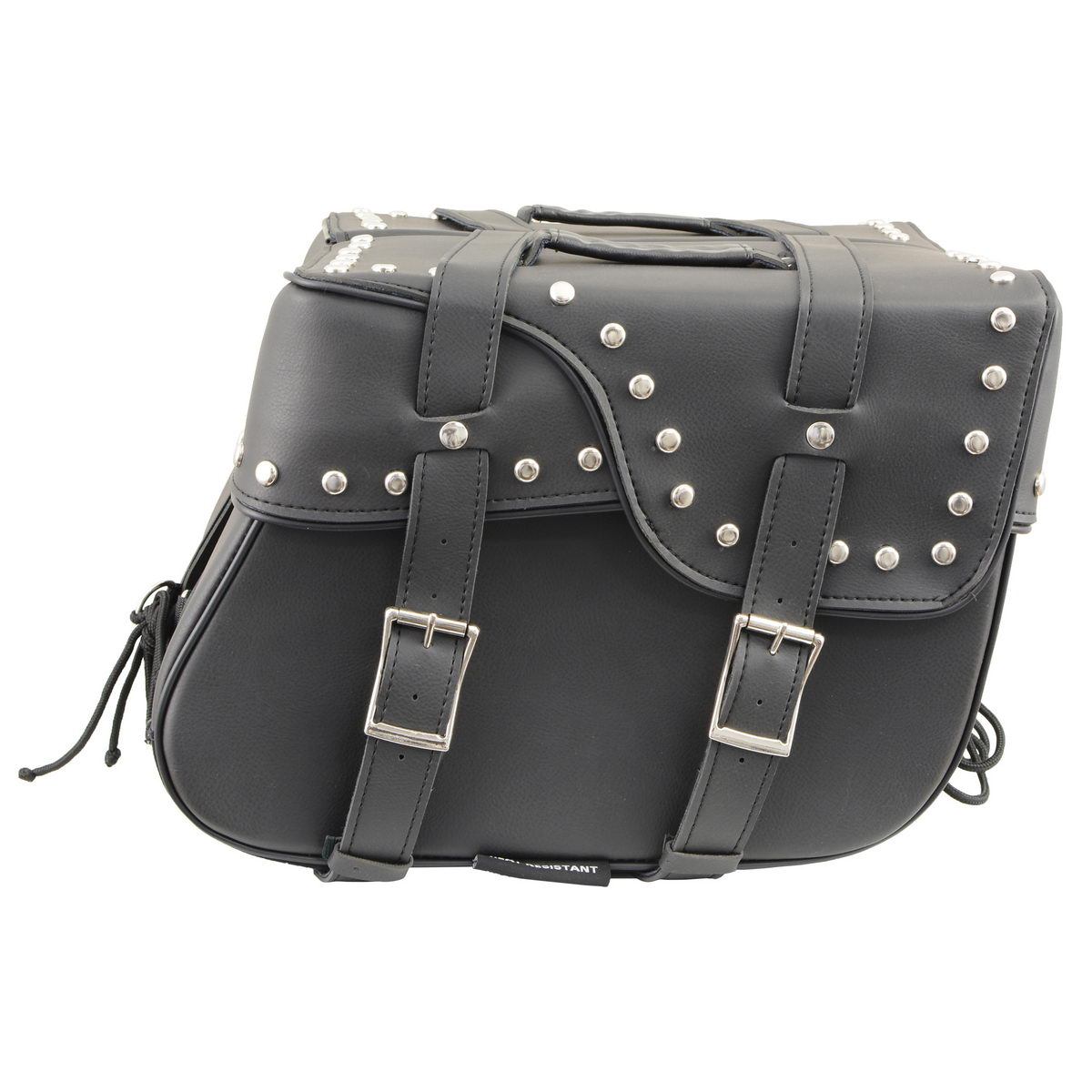 Milwaukee Leather SH645ZB Black Two Strap PVC Zip Off Throw Over Saddlebags with Chrome Studs with Chrome Studs