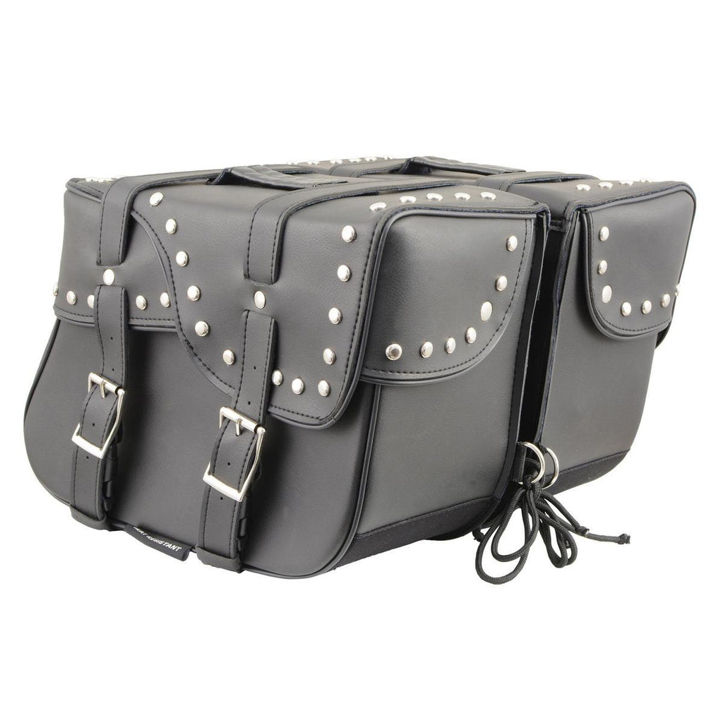 Milwaukee Leather SH645ZB Black Two Strap PVC Zip Off Throw Over Saddlebags with Chrome Studs