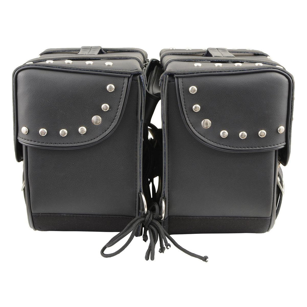 Milwaukee Leather SH645ZB Black Two Strap PVC Zip Off Throw Over Saddlebags with Chrome Studs