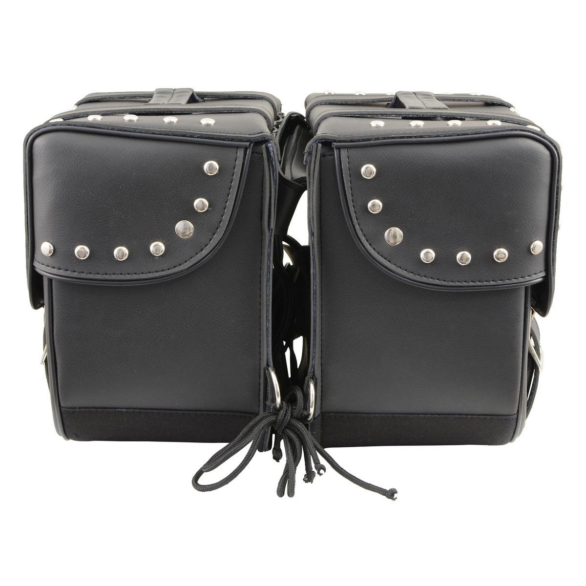 Milwaukee Leather SH645ZB Black Two Strap PVC Zip Off Throw Over Saddlebags with Chrome Studs with Chrome Studs