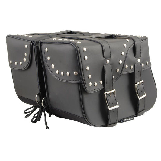 Milwaukee Leather SH645ZB Black Two Strap PVC Zip Off Throw Over Saddlebags with Chrome Studs