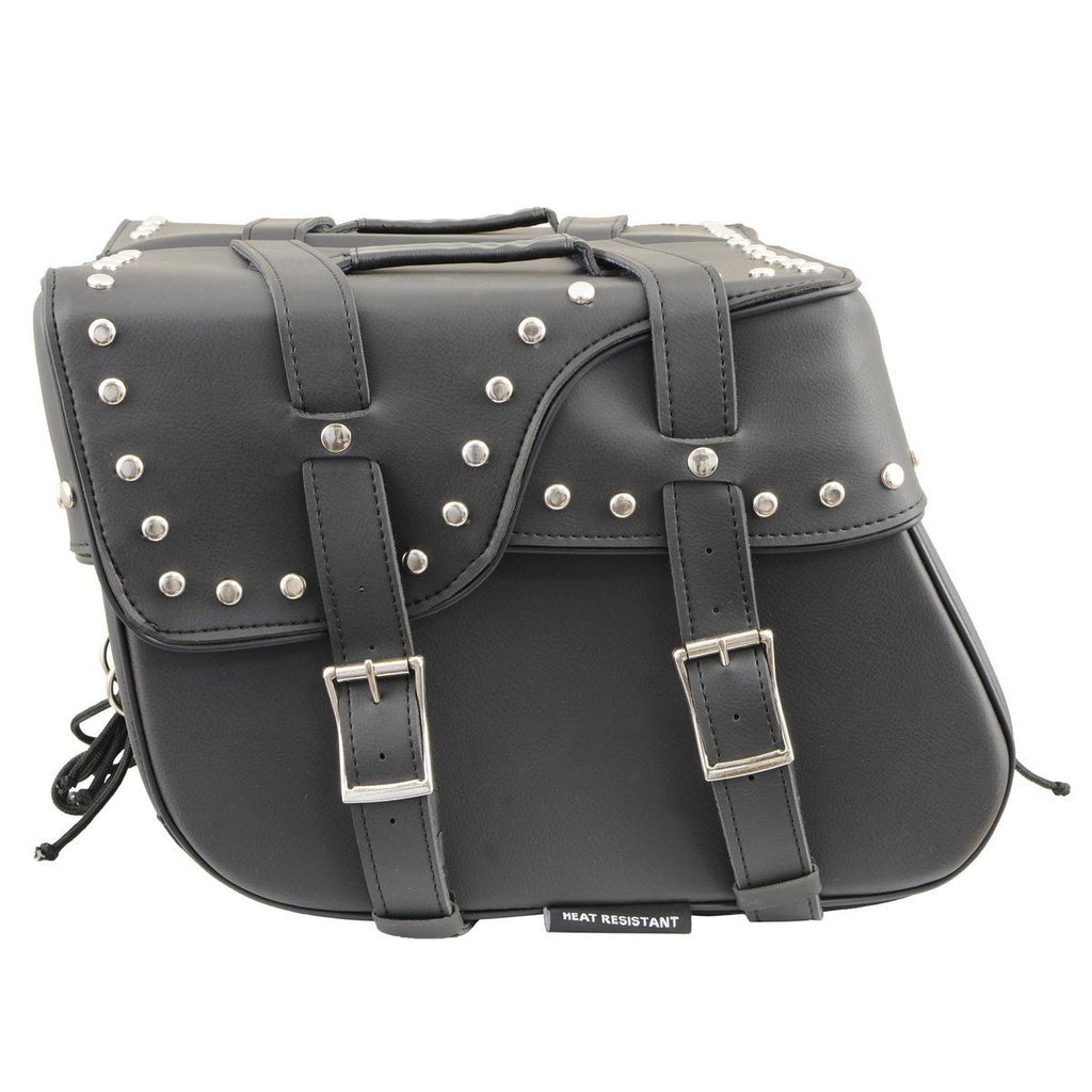 Milwaukee Leather SH645ZB Black Two Strap PVC Zip Off Throw Over Saddlebags with Chrome Studs with Chrome Studs