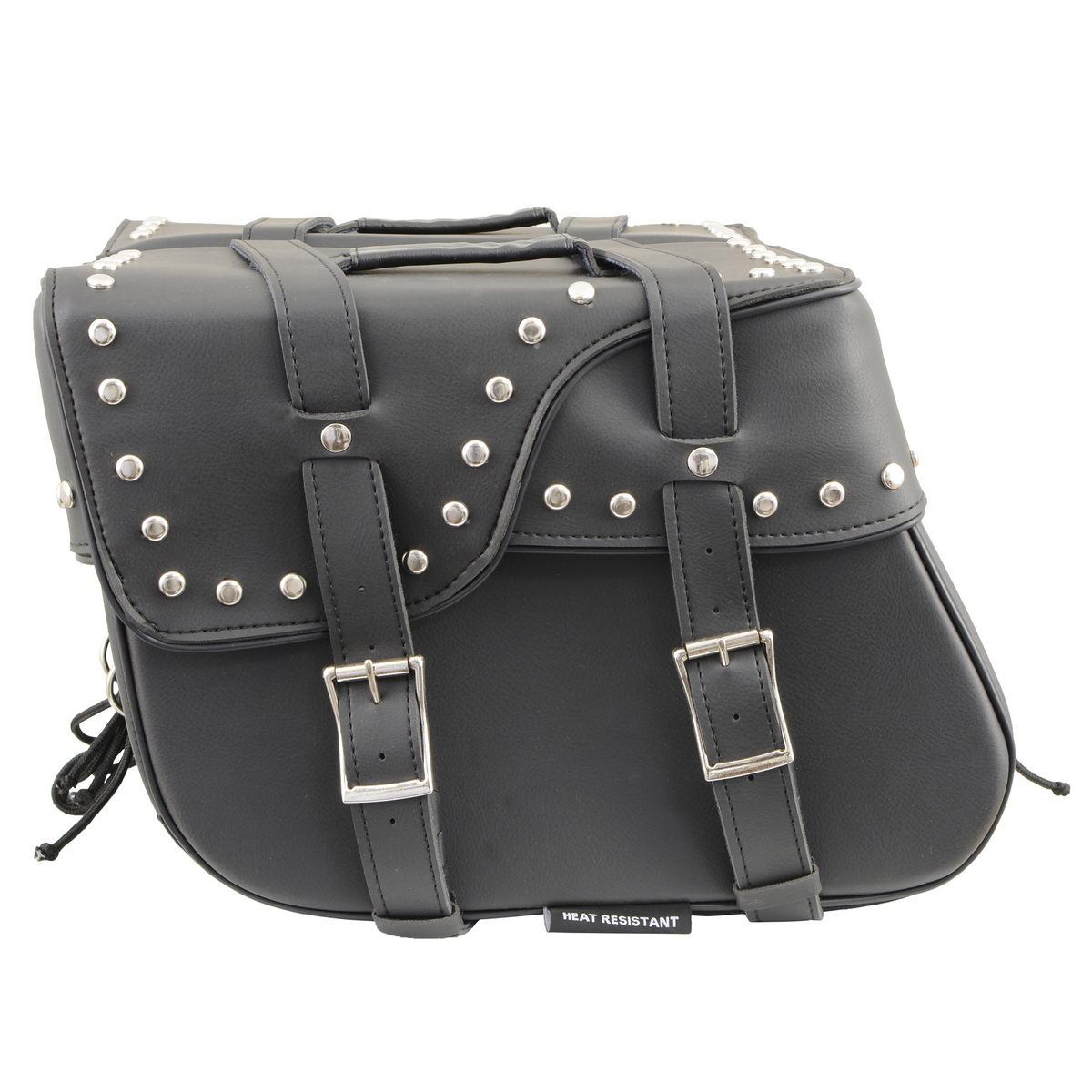 Milwaukee Leather SH645ZB Black Two Strap PVC Zip Off Throw Over Saddlebags with Chrome Studs with Chrome Studs