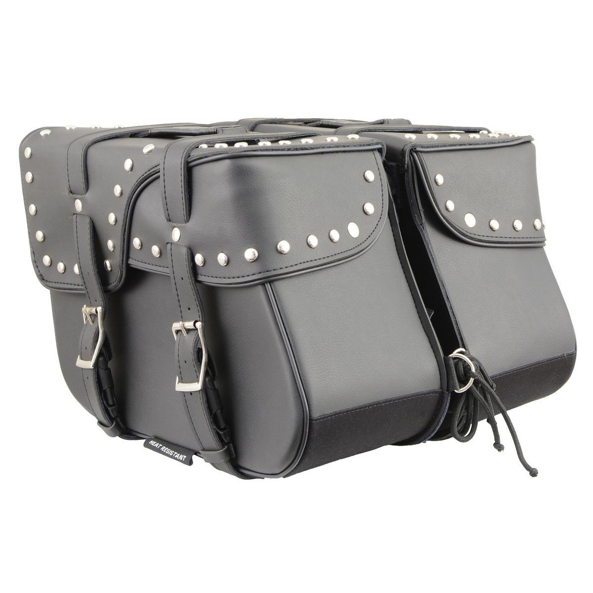 Milwaukee Leather SH645ZB Black Two Strap PVC Zip Off Throw Over Saddlebags with Chrome Studs
