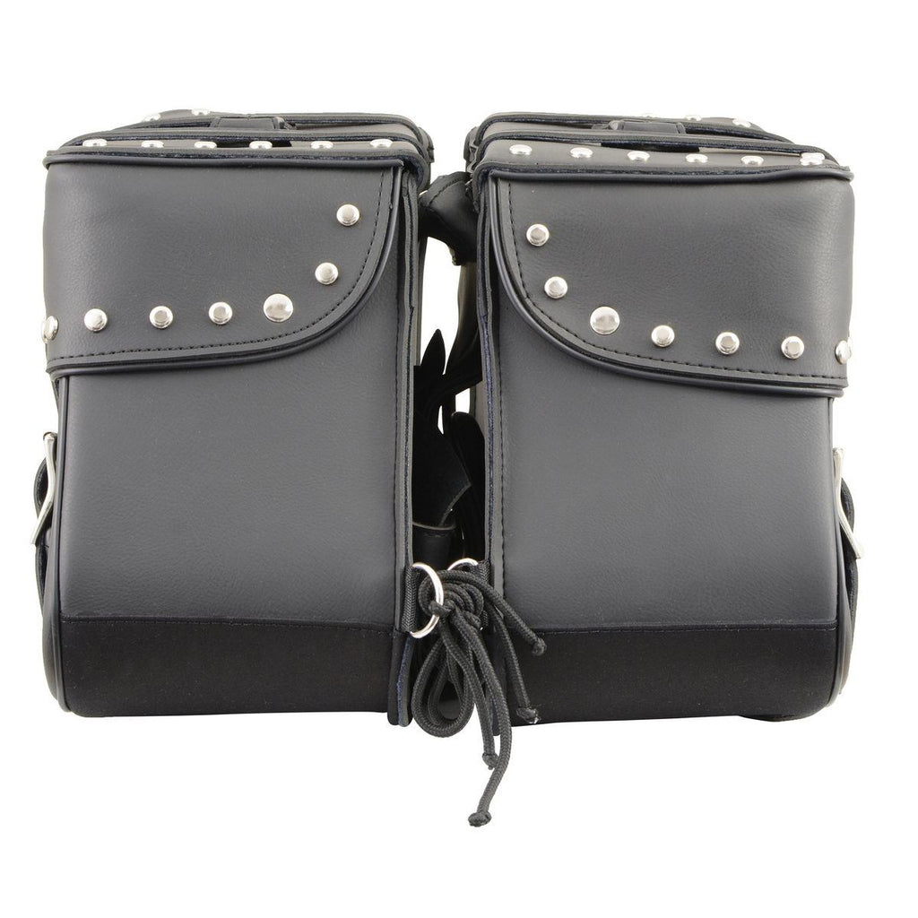 Milwaukee Leather SH645ZB Black Two Strap PVC Zip Off Throw Over Saddlebags with Chrome Studs with Chrome Studs