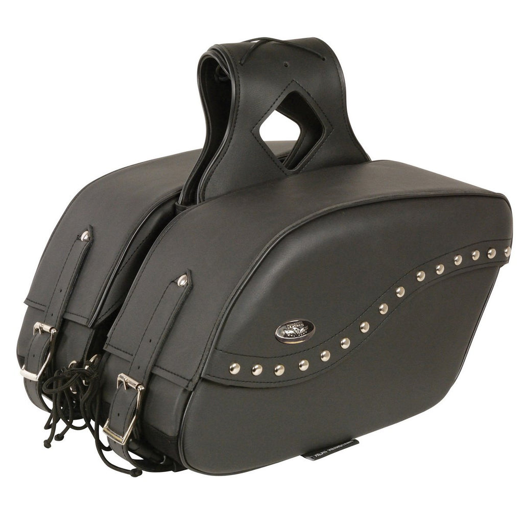 Milwaukee Leather SH646ZB Black Zip-Off PVC Studded Throw Over Saddlebags