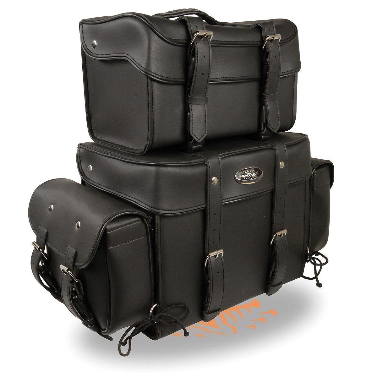 Milwaukee Leather SH65001 Large Black PVC  4-Piece Motorcycle Touring Tail Bag