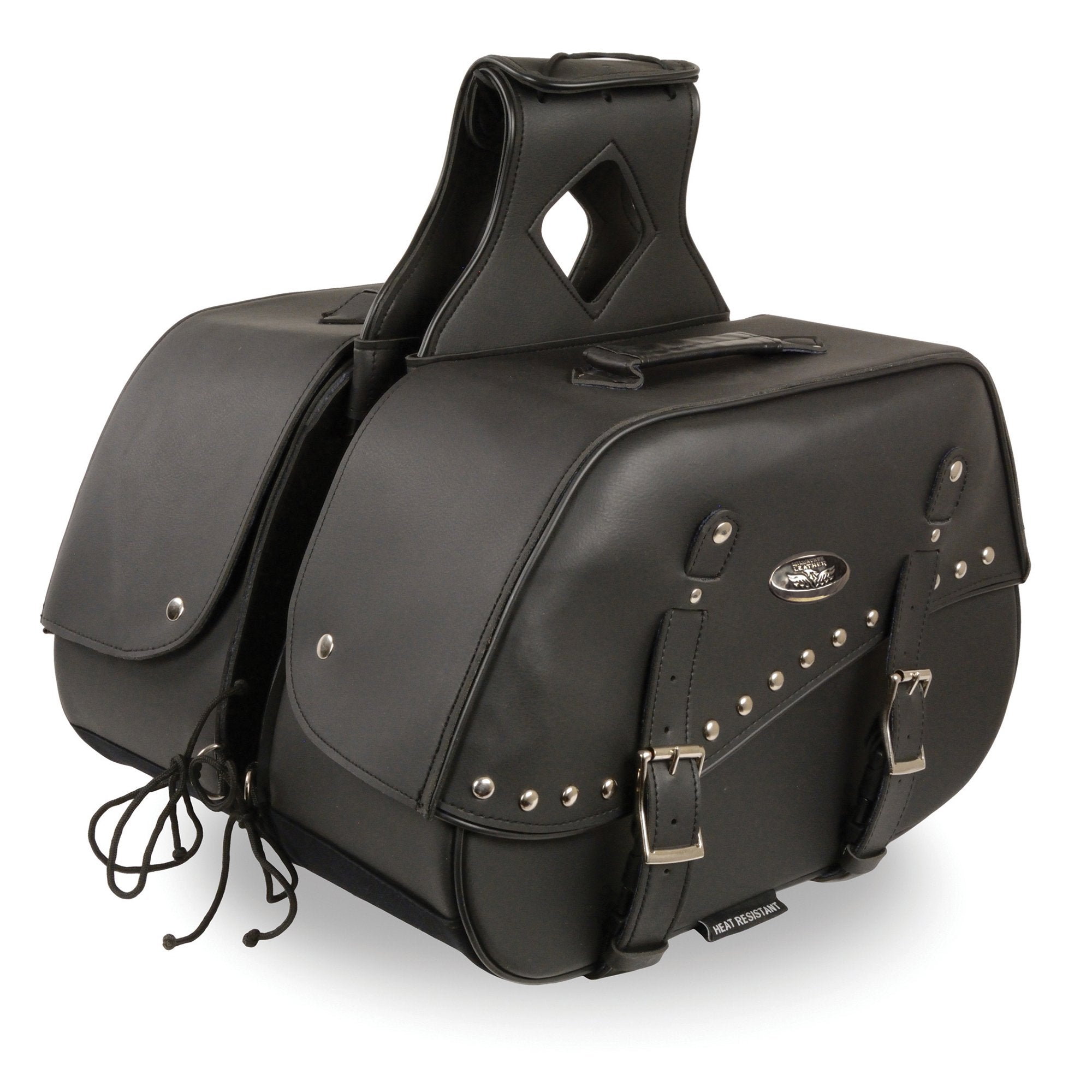 Milwaukee Leather SH655ZB Zip-Off Two Buckle Extended Lid Studded PVC Throw Over Saddle Bag (19X12X7X20)