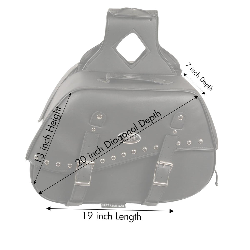 Milwaukee Leather SH652ZB Zip-Off Triple Buckle PVC Throw Over Saddle Bag with Studs and Conchos (18X11X7X19)