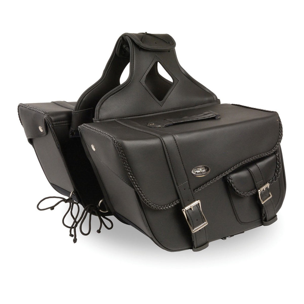 Milwaukee Leather SH665ZB Black Large Braided Zip Off PVC Throw Over Motorcycle Saddlebags