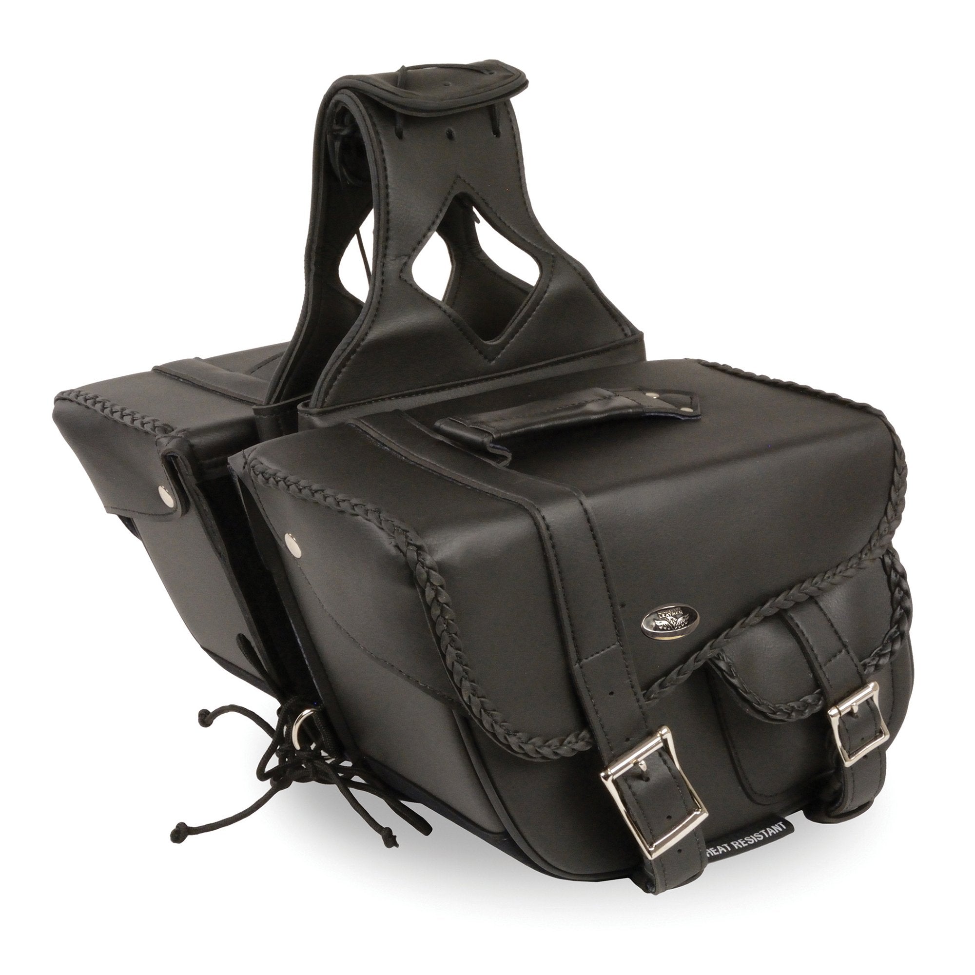 Milwaukee Performance SH66501ZB Black Medium Braided Zip Off PVC Throw Over Saddle Bag (12X9X6X17.5)