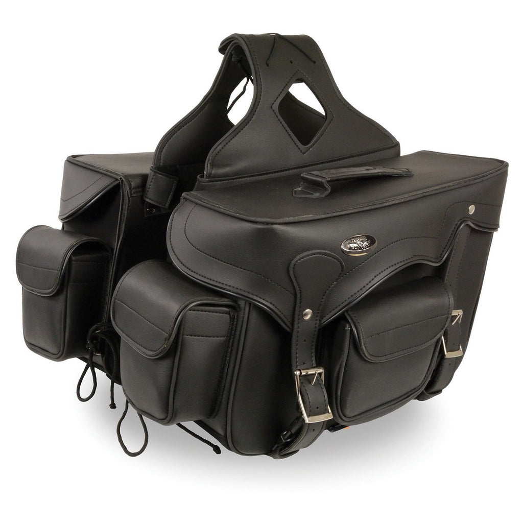 Milwaukee Performance SH666ZB Black PVC Double Front Pocket Throw Over Saddlebags with Reflective Piping