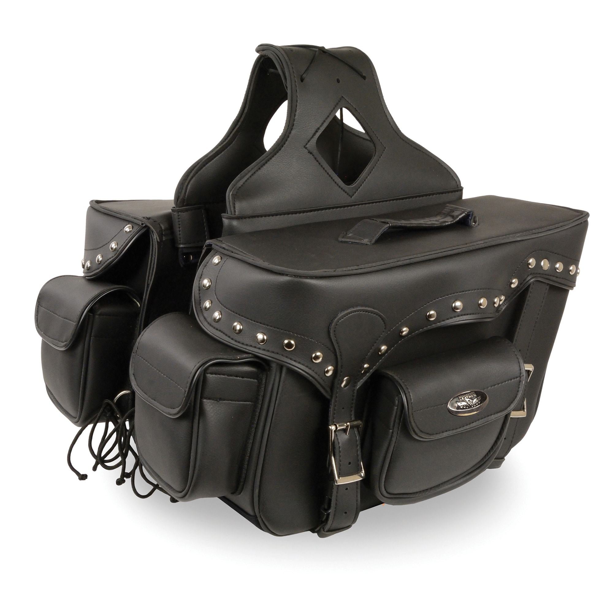 Milwaukee Performance SH66601ZB Black Zip-Off Double Pocket Studded PVC Throw Over Saddlebags