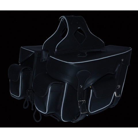 Milwaukee Leather SH66602 Zip-Off Double Pocket Studded PVC Throw Over Saddlebags with Reflective Piping