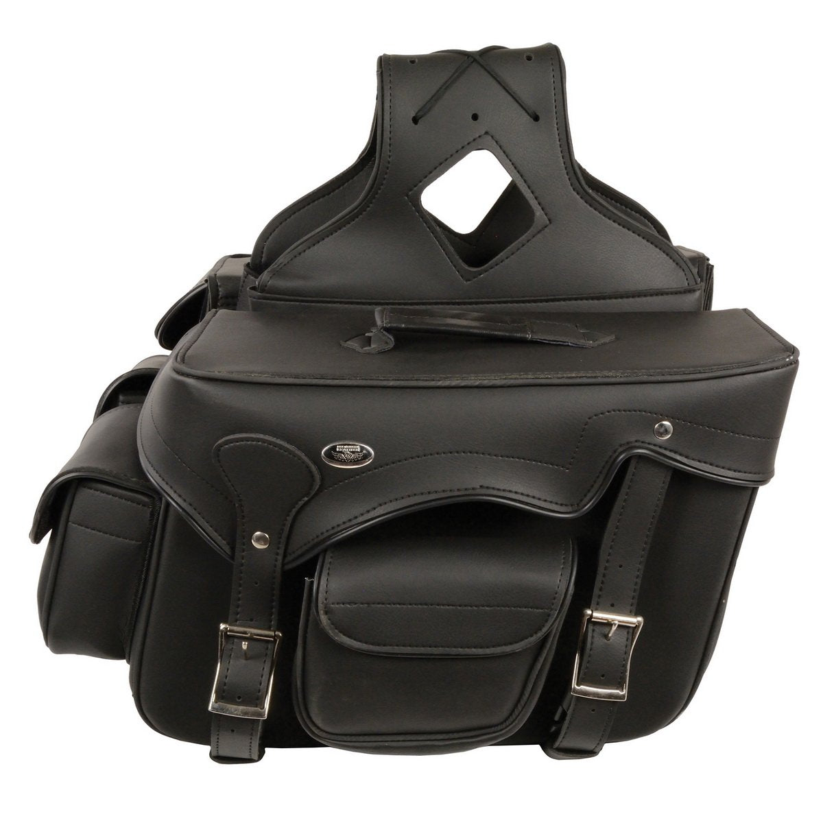 Milwaukee Leather SH66602 Zip-Off Double Pocket Studded PVC Throw Over Saddlebags with Reflective Piping