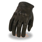 Milwaukee Leather SH810 Men's Black Perforated Leather Motorcycle Riders Gloves with Knuckle Protection