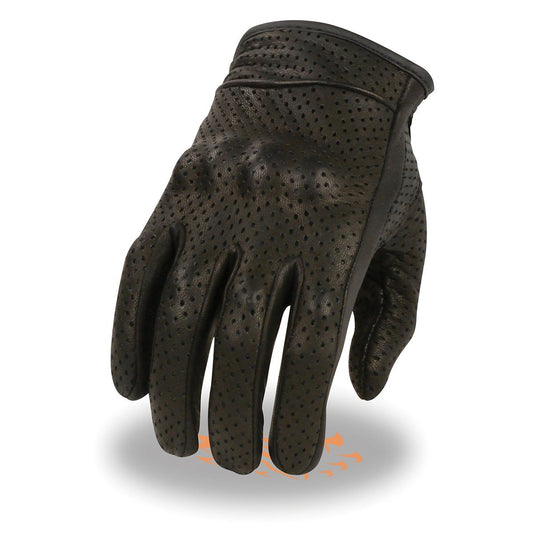 Milwaukee Leather SH810 Men's Black Perforated Leather Gloves with Knuckle Protection